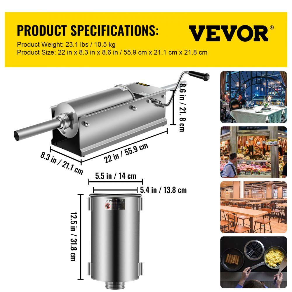 Sausage Filler 5L Meat Grinder Sausage Machine Sausage Filling Machine Horizontal Stainless Steel Sausage Syringe