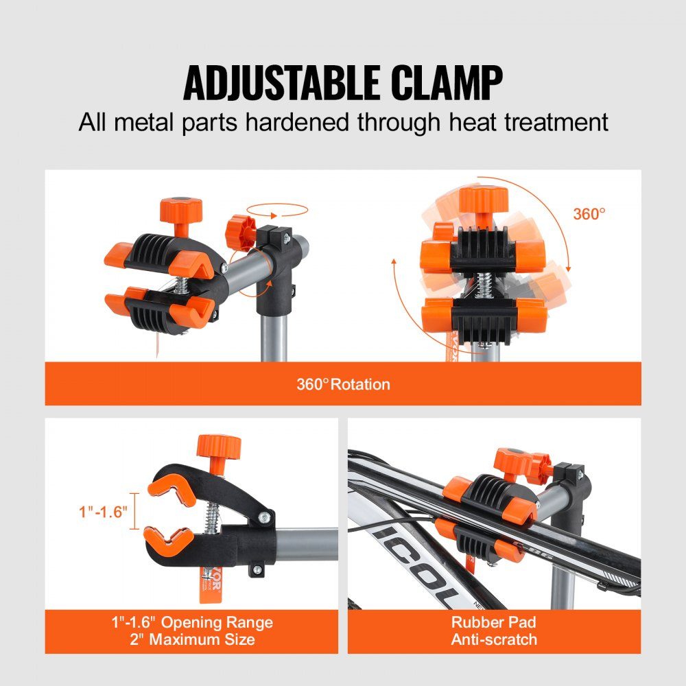 Support de réparation de vélo Support de réparation de vélo, support de réparation de vélo, support de réparation robuste 36,3 kg, support de vélo réglable en hauteur de 1079,5 à 1900 mm avec quatre pieds, noir
