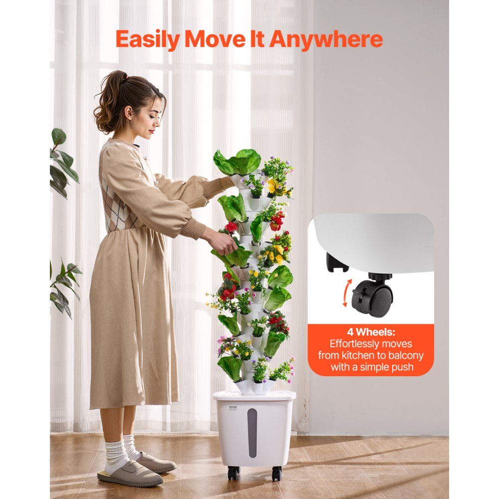 Hydroponic Growing System, 50 Slots Vertical 10 Tier Hydroponic Tower Hydronic Garden with Water Pump and Wheels Indoor Plant Germination Kit for Herbs, Fruits and Vegetables