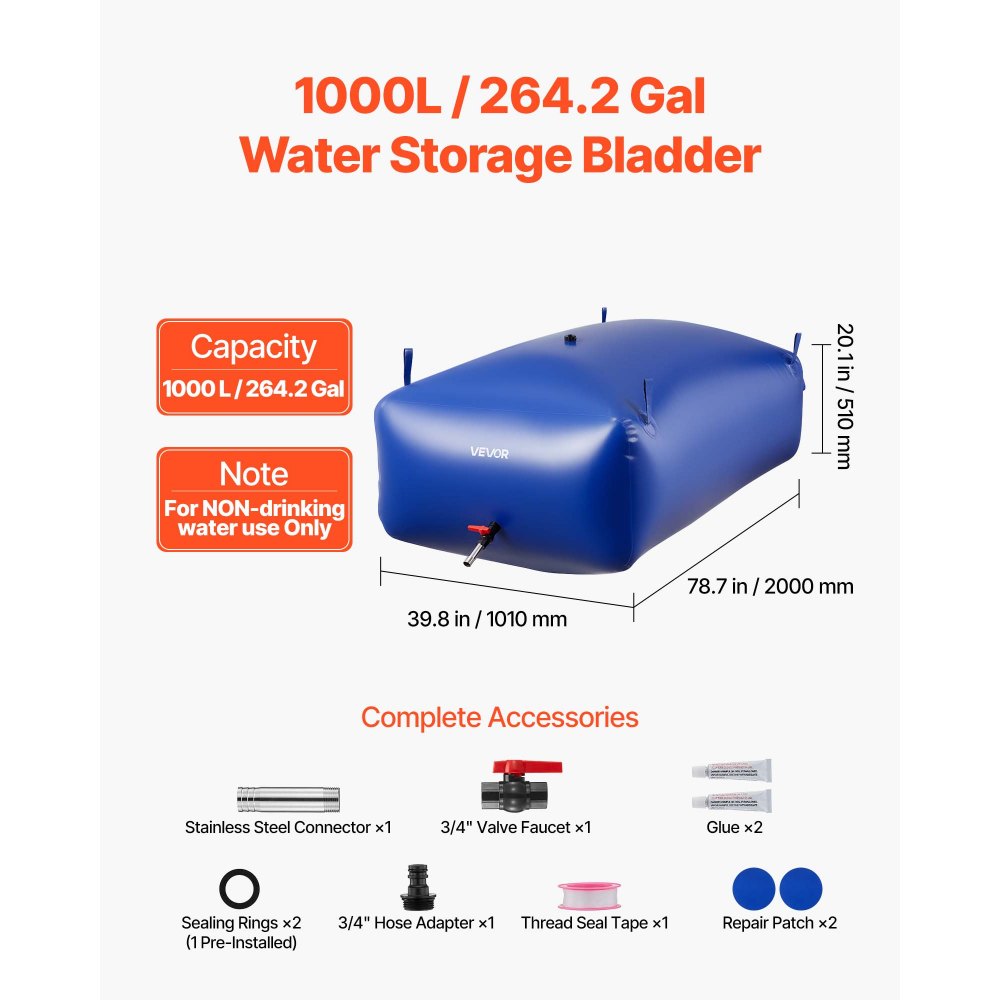 Wasserspeicherblase, 1000 l PVC-Weichwasserbeutel, Wasserspeicherbehälter, auslaufsicherer und verschleißfester Wassertank für die Bewässerung von Wohnmobilen im Freien, Camping, Notfall Wasserspeicherblase, 1000 l PVC-Weichwasserbeutel, Wasserspeicherbehälter, auslaufsicherer und verschleißfester Wassertank für die Bewässerung von Wohnmobilen im Freien, Camping, Notfall