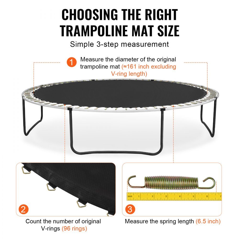 Ersatz-Trampolinmatte, Sprungmatte, passend für 180-Zoll-Rahmen, universelle Sprungmatte, verstärkte, UV-beständige Matte mit Federwerkzeug und langlebigen V-Ringen, passend für 16,5 cm Federlänge