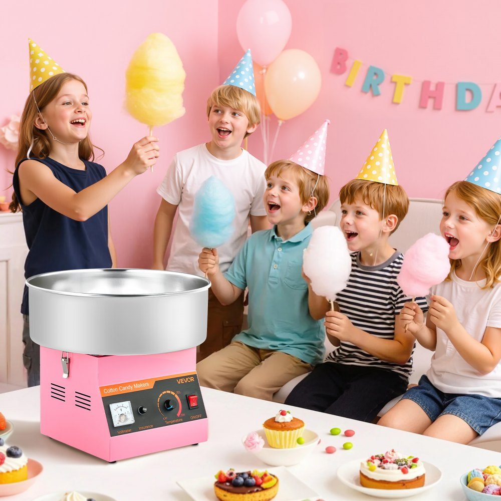 Machine à barbe à papa, machine à barbe à papa électrique 1000 W avec bol en acier inoxydable de 38 cm et cuillère à bonbons, fait de la barbe à papa pour les anniversaires à la maison, les réunions de famille, 3500 tr/min, rose – Réf. HT-23903