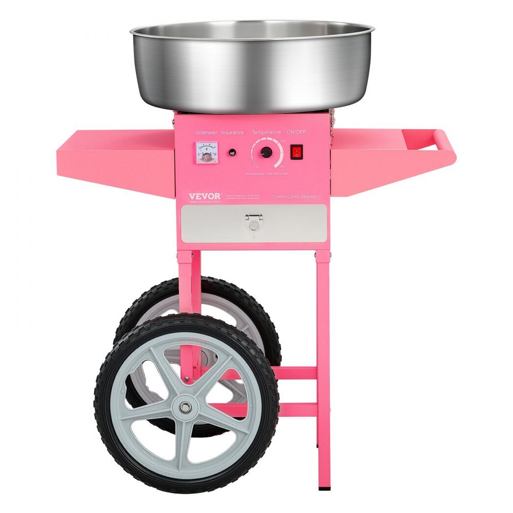 Machine à barbe à papa électrique, machine à barbe à papa commerciale avec chariot (1000 W), avec bol en acier inoxydable de 52 cm, cuillère à sucre et tiroir, parfaite pour les anniversaires d'enfants, les réunions de famille, rose