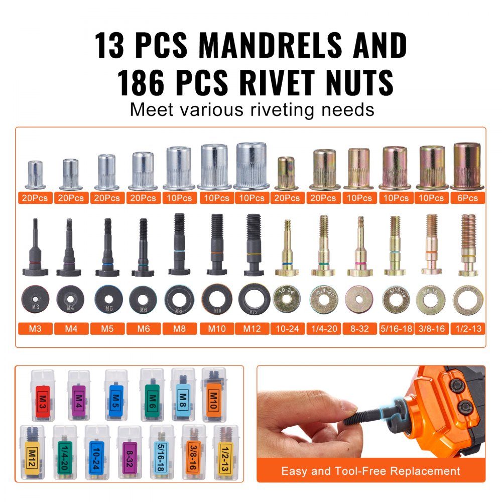 Rivet nut pliers set blind rivet nut pliers 410 mm, rivet pliers 13 sets of nuts and thorns, rivet nut tool M3 M4 M5 M6 M8 M10 M12 professional hand rivet pliers, riveting machine thread rivets