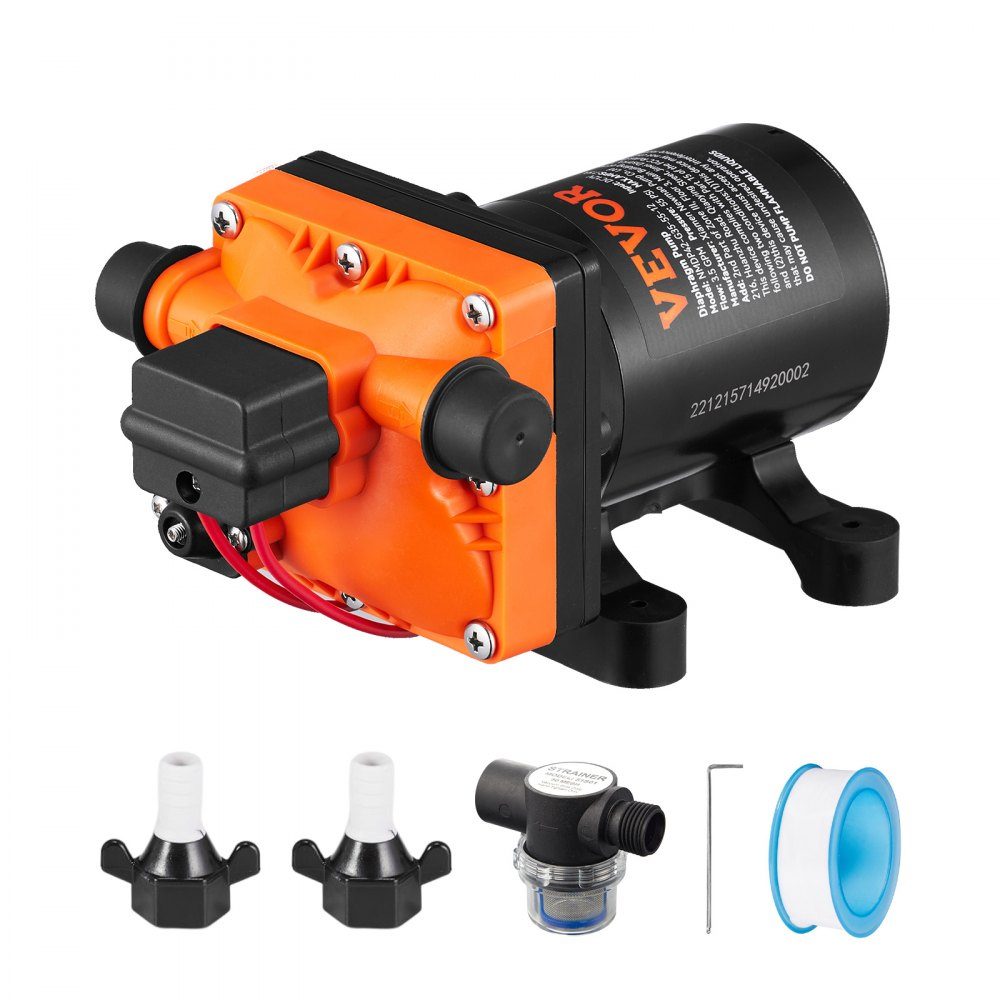 Water Diaphragm Pump, 12V DC, 13L/min Flow, 3.8bar Rated Pressure (2.76-5.5bar Adjustable), 1/2" MNPT Self-Priming Spray Pump with Pressure Switch for RV, Motorhome, Marine, Boat