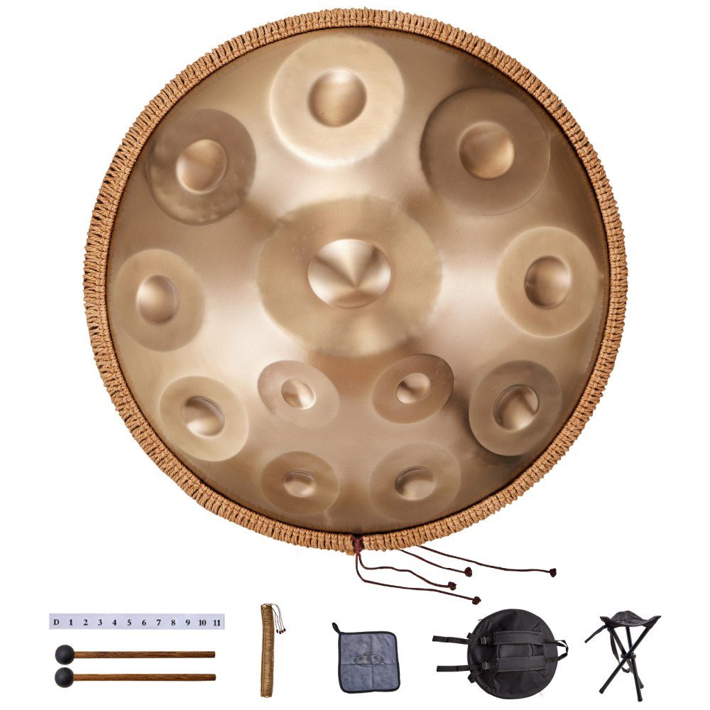 Handpan, 55cm, 12 Notes, D Minor Hand Drum, Drum Instrument with Mallets, 440Hz Handpan Stand and Carry Bag, Healing Steel Sound Drum, Percussion Instruments for Adults and Beginners