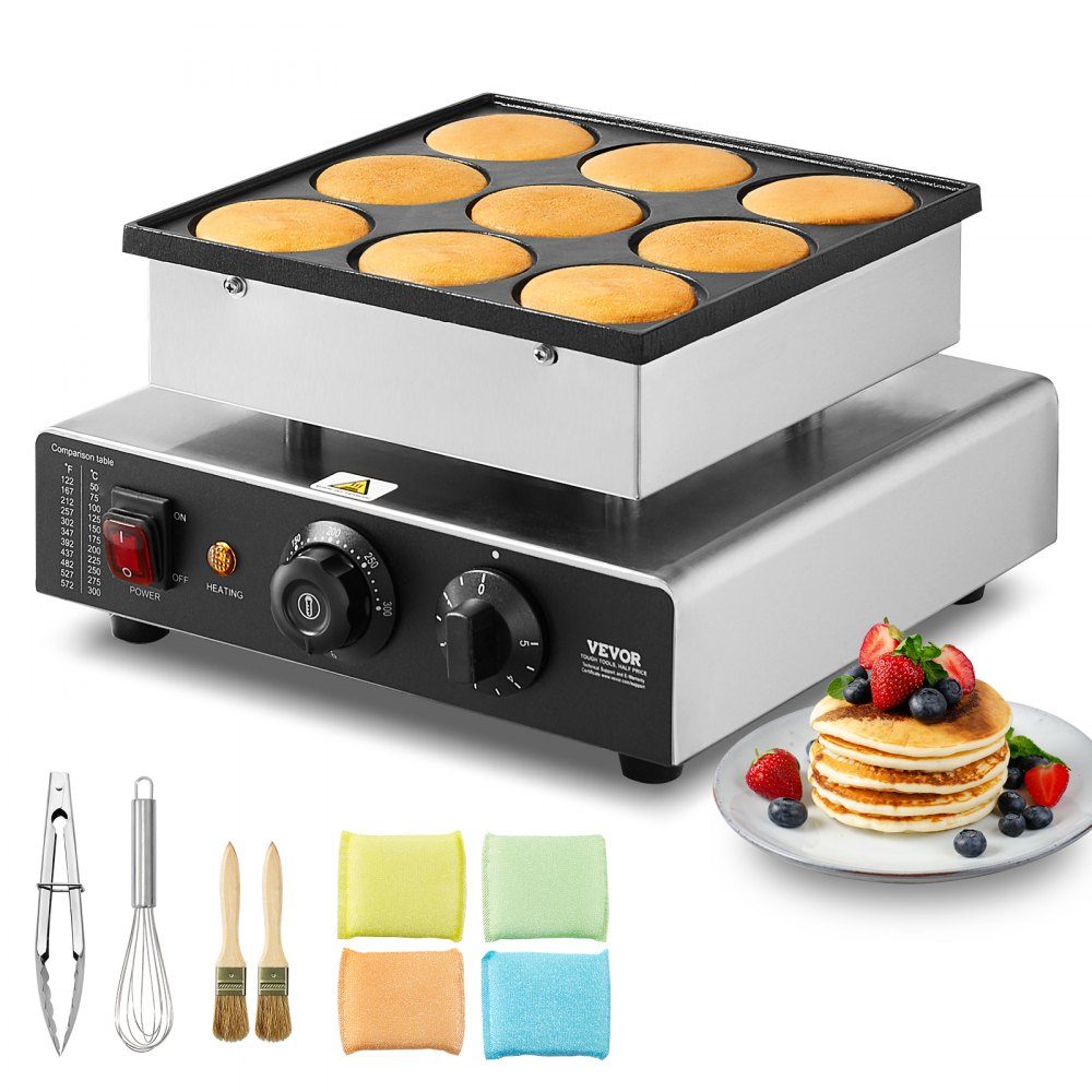 Mini-Pfannkuchenmaschine, kommerzielle niederländische Mini-Pfannkuchenmaschine, 9 Stück, 76 mm Durchmesser, Dorayaki-Backmaschine, 850 W, Temperatur- und Zeitsteuerung, in Küchen, Cafés und Restaurants
