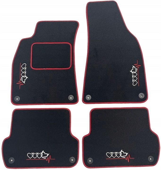 Velor floor mats for Audi A4 B6/B7 (2000-2008) - S-Line + EMBROIDERY Handmade in red