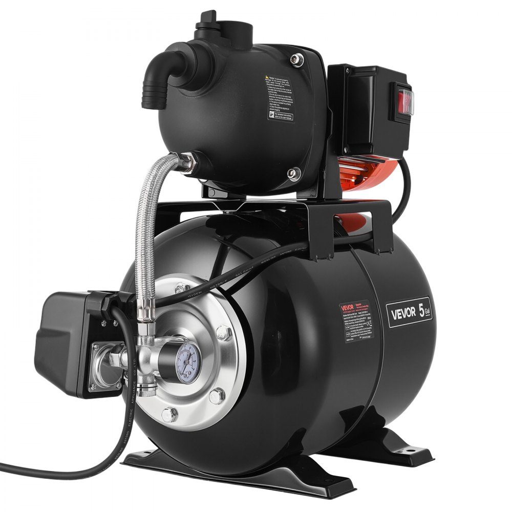 Hauswasserwerk 800 W, 5000 L/h Strahlpumpe mit 19 L Druckbehälter, 49 m Förderhöhe, inklusive automatischem Wasserfördersystem & Kunststoff-Pumpenkopf, für Gartenbewässerung & Hauswasserversorgung