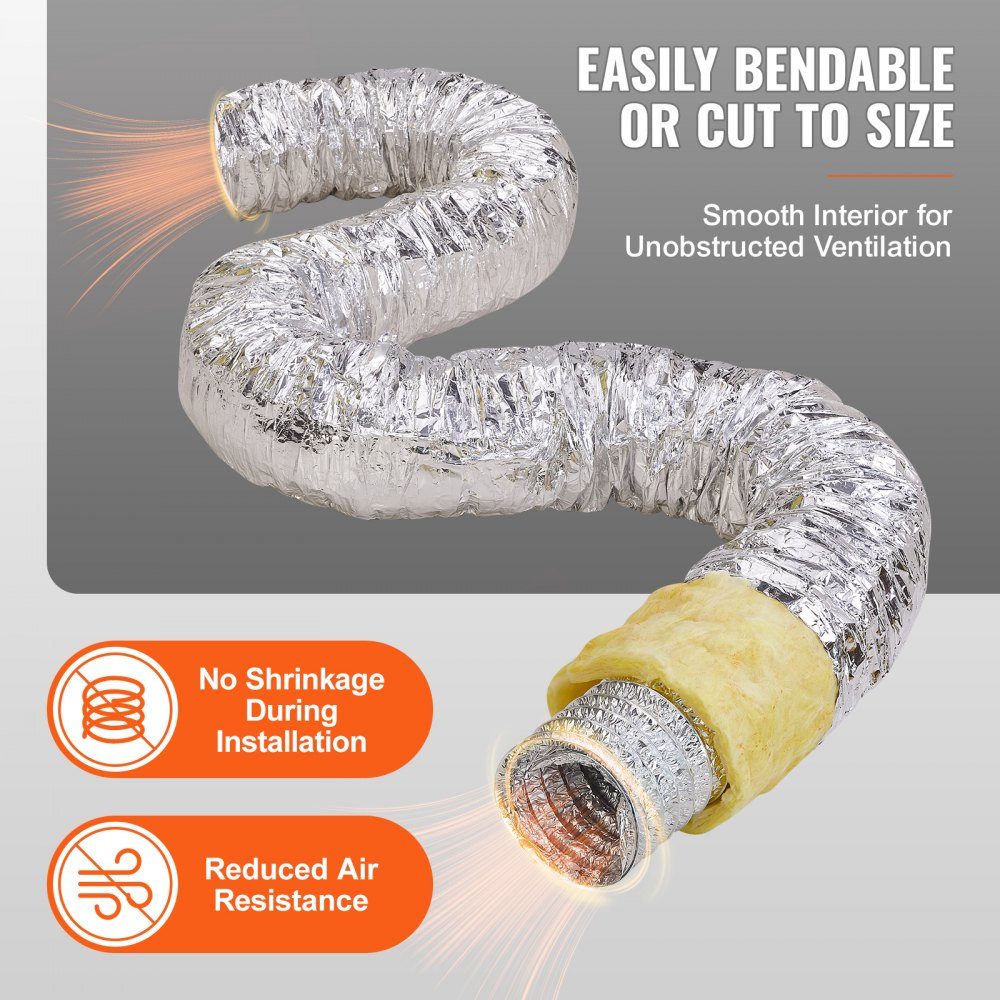 Aluminum Flex Hose 7620mm Long Ventilation Hose Φ130mm Aluminum Flex Pipe Air Duct R-4.2 Thermal Resistance Value 25mm Pipe Thickness Aluminum Pipe Hose Owens Corning Insulation Wool Air Ducts