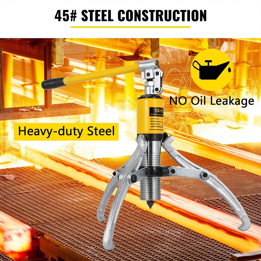 15T Hydraulic Puller, Hydraulic Wheel Hub Puller, Flywheel Puller, 3 Jaw Hydraulic Gear/Bearing/Wheel Bearing Puller, 180mm Maximum Reach, Hydraulic Bearing Puller