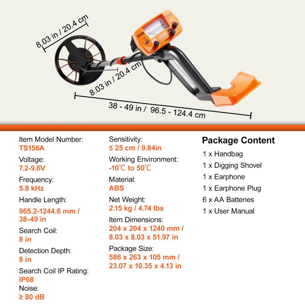 Metal Detector Set for Adults, Multifunctional Professional Detector with 2 Modes, Metal Detector, Waterproof 8" Coil for Greater Depth, with Shovel and Carry Bag