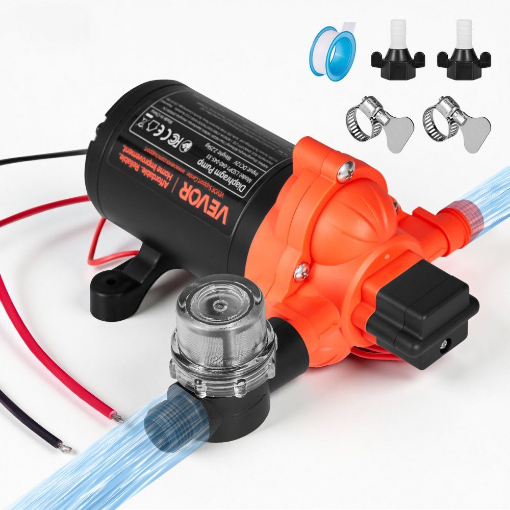 Membraanpomp 12 V DC 15,1 l/min Zelfaanzuigende 3-kamer membraanwaterpomp met automatische drukschakelaar 2,75 bar druk voor camper caravan schip jacht wasstraat
