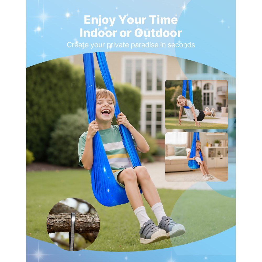 Aerial Yoga hangmatset Dubbellaags stof Aerial Yoga Swing Luchtvliegende Yoga Swing met 360° draaibare ophanging en O-sling en maximaal draagvermogen van 300 lbs Hangende schommels Blauw