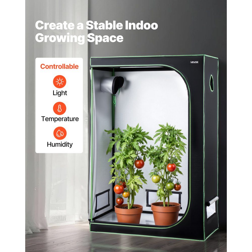 Growzelt, 120 x 60 x 180 cm, Growbox 600D hochreflektierendes Mylar, Zimmerpflanzenzelt mit Beobachtungsfenster, Bodenwanne und Reißverschluss, Gewächshaus-Growzelte für Obst, Blumen und Gemüse