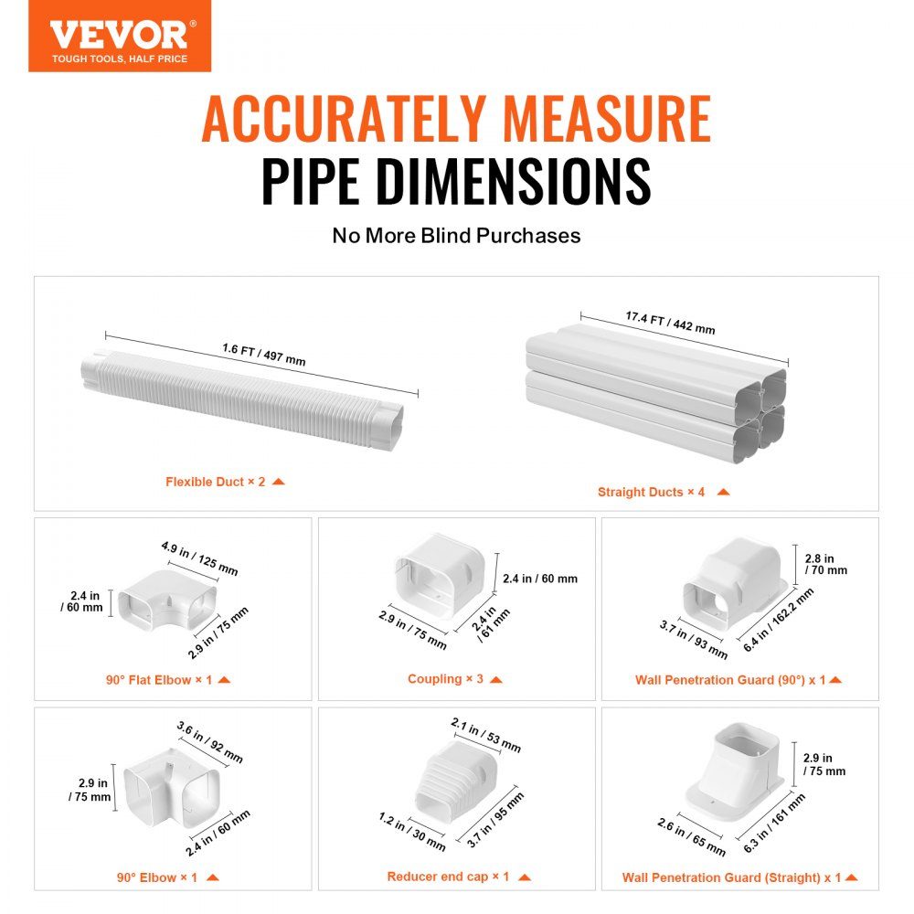 Mini Split Line Set Cover 76.2mm W 5350mm L Decorative PVC Pipe Cover for Air Conditioner with 4 Straight Ducts and Complete Components Paintable for Heat Pump White