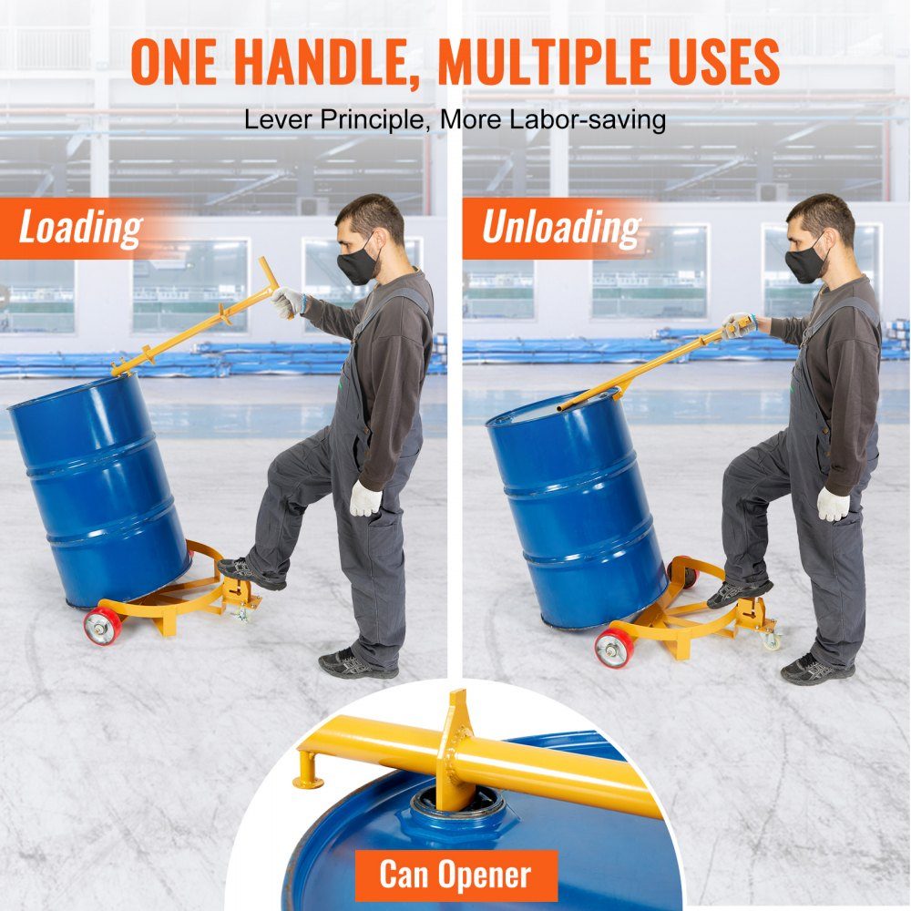 Barrel roller with handle Transport roller board 250L barrel trolley Ø 620 mm Suitable for transporting barrels up to a weight of 544kg Barrel trolley with 1 universal wheel & 2 directional wheels