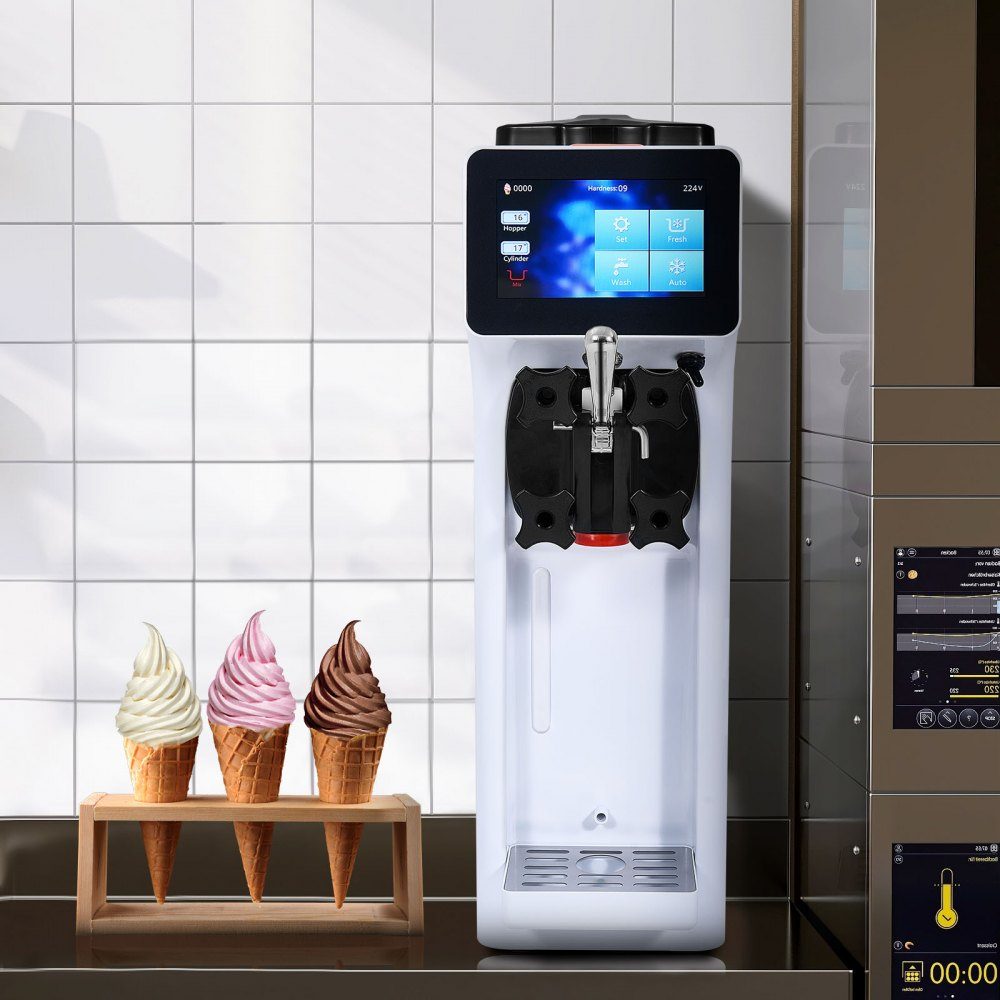 Machine à glace professionnelle, débit 10 l/h, machine à glace molle, saveur unique, plan de travail, trémie 4 l, cylindre 1,6 l, écran tactile, nettoyage automatique, snack-bars pré-refroidissement