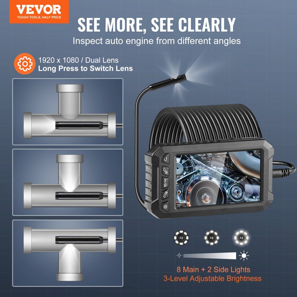 Endoscope camera inspection camera 1080P pipe camera 15m cable 12.7cm display
