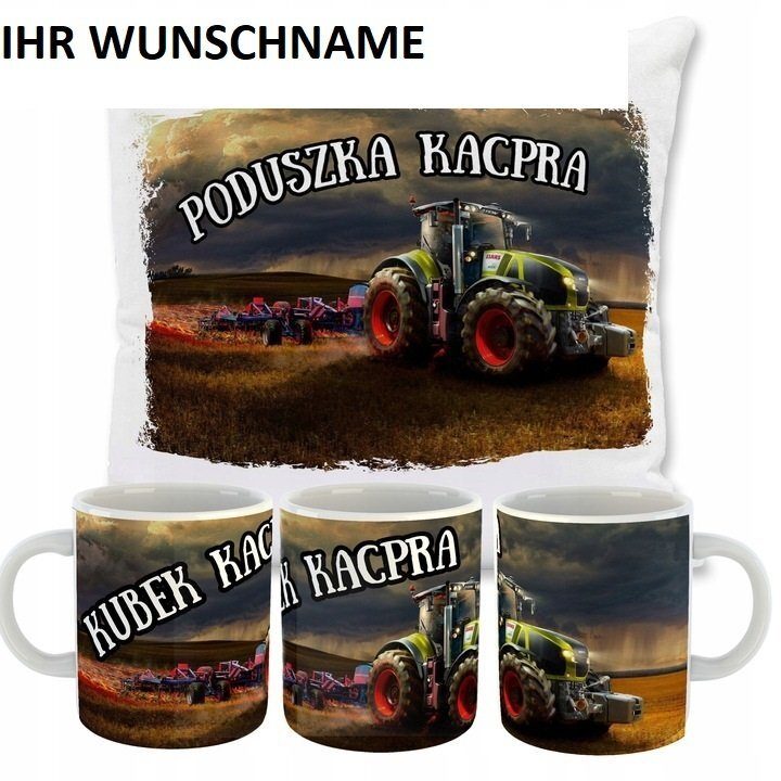 CLAAS gift set cup and cushion with your desired name printed
