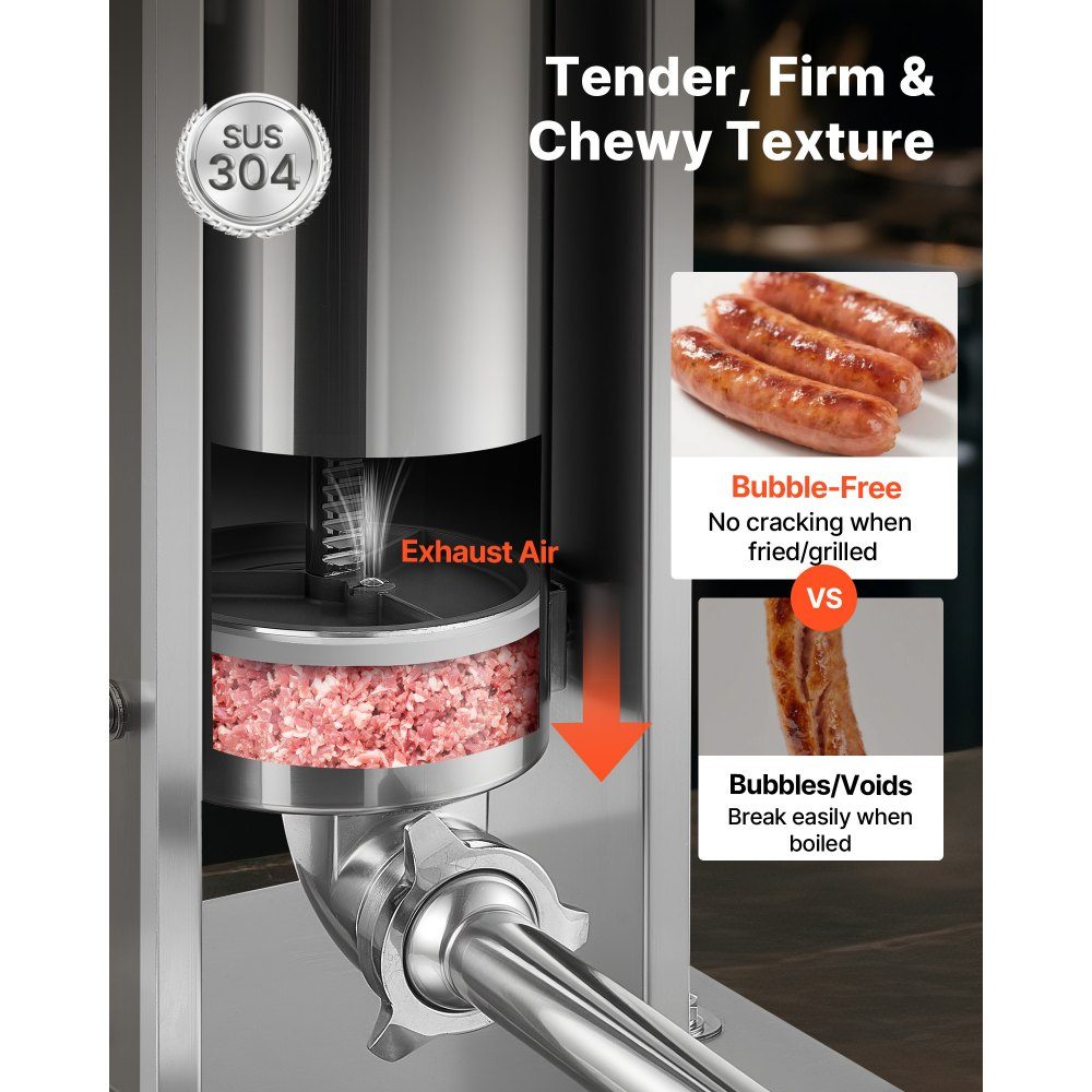 Manueller Wurstfüller 5L Vertikale Wurstfüllmaschine Fleischfüller mit 2 Geschwindigkeiten (schnell/langsam), Hochleistungs-Edelstahlfüller mit 5 Wurstfüllrohren, Fleischfüllung