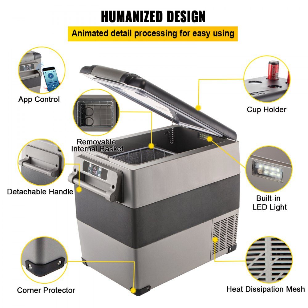 Portable Compressor Cooler Box 55L Car Fridge 220V Mini Fridge Electric Freezer Box Small Freezer for Car Camping Truck Boat