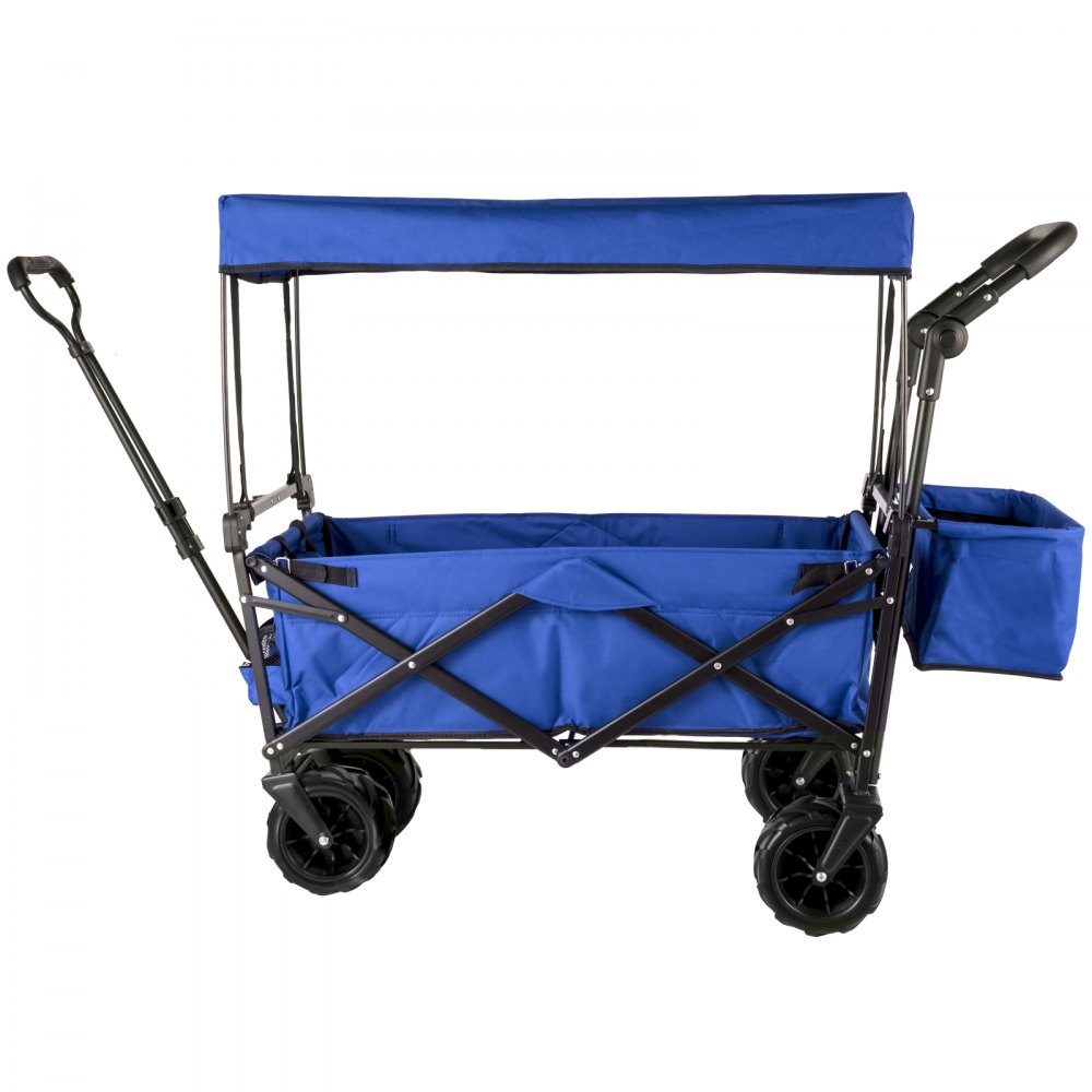 Bollerwagen klappbar 92,7 x 54,3 x 98,5 cm, Bollerwagen klappbar 100 kg, blaues Bollerwagendach, Luftreifen 600D Oxford Polyester, klappbarer Bollerwagen mit 2 Klettbändern, für Outdoor-Aktivitäten