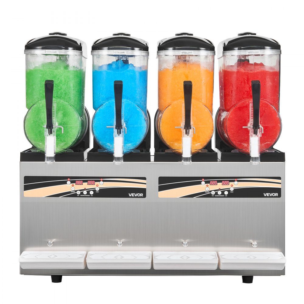 Slush Machine 4 x 12L, Slush Ice Cream Machine 1650W (No Ice Required), Electric Margarita Machine with Self-Cleaning Function, Suitable for Frozen Margaritas, Frappes, Milkshakes, Shakes