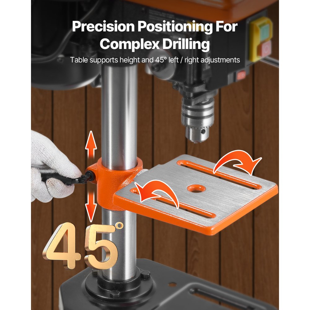 Perceuse d'établi de 203,2 mm, moteur à induction 500 W, perceuse à colonne avec vitesse réglable de 500 à 2 500 tr/min, table de travail inclinable de 0 à 45°, LED, perceuse à pilier en bois et métal Perceuse d'établi de 203,2 mm, moteur à induction 500 W, perceuse à colonne avec vitesse réglable de 500 à 2 500 tr/min, table de travail inclinable de 0 à 45°, LED, perceuse à pilier en bois et métal