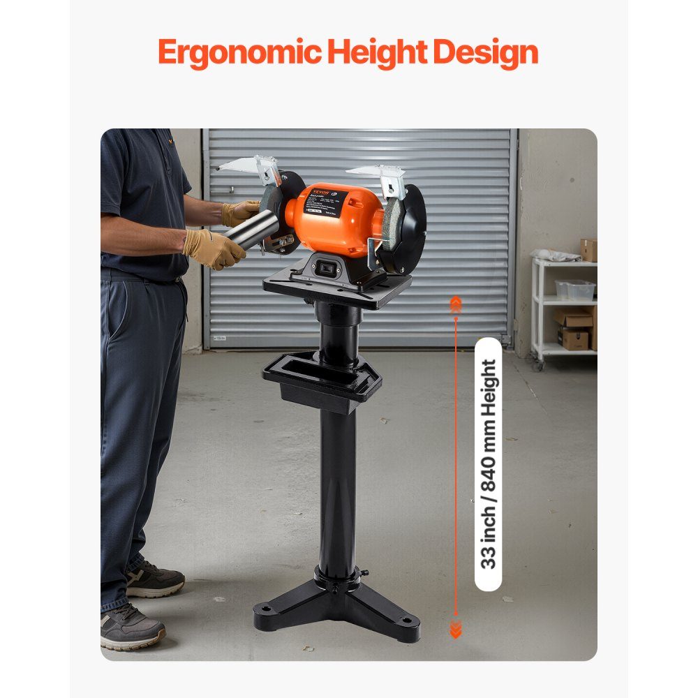 Bench grinder stand, vise floor base with 27 x 27 cm mounting plate, pre-cut mounting slots and water container, compatible with most bench grinders