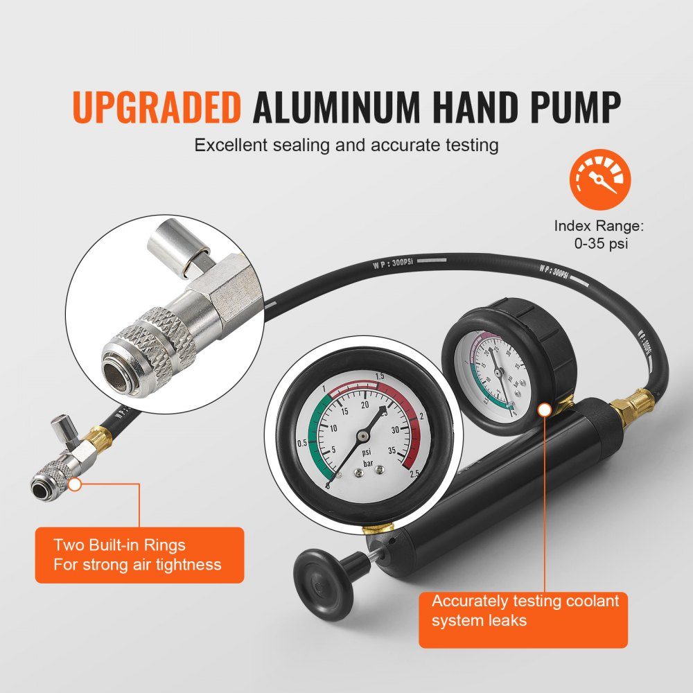 Ensemble de 28 testeurs de pression de liquide de refroidissement pour radiateur, testeur de pression, remplissage d'eau de refroidissement, purgeur de radiateur, testeur de système de refroidissement comprenant un thermomètre, 17 adaptateurs métalliques