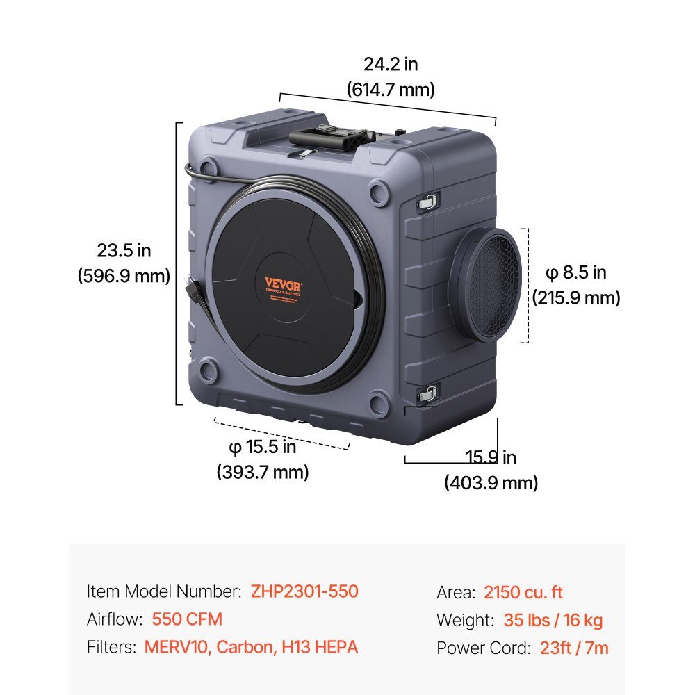 Air purifier with 3-stage stackable negative air machine 550 CFM