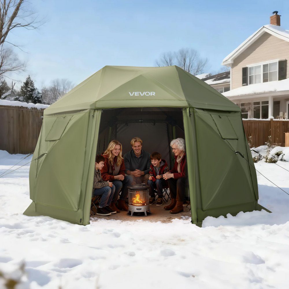 Pop Up Gazebo 12" x 12" 13 Sided Ball Camping Tent with Removable Roof and Carry Bag 360° Ventilation Sun Shade Party Tent for 10-12 People Green