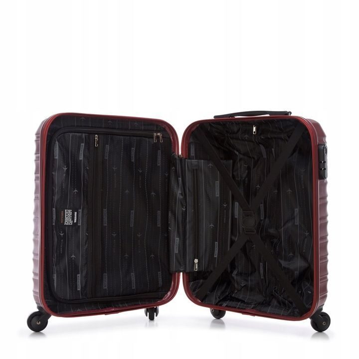 Premium Koffer Reisekoffer Bordkoffer mit Rippen ABS-Kunststoff 34l dunkelrot
