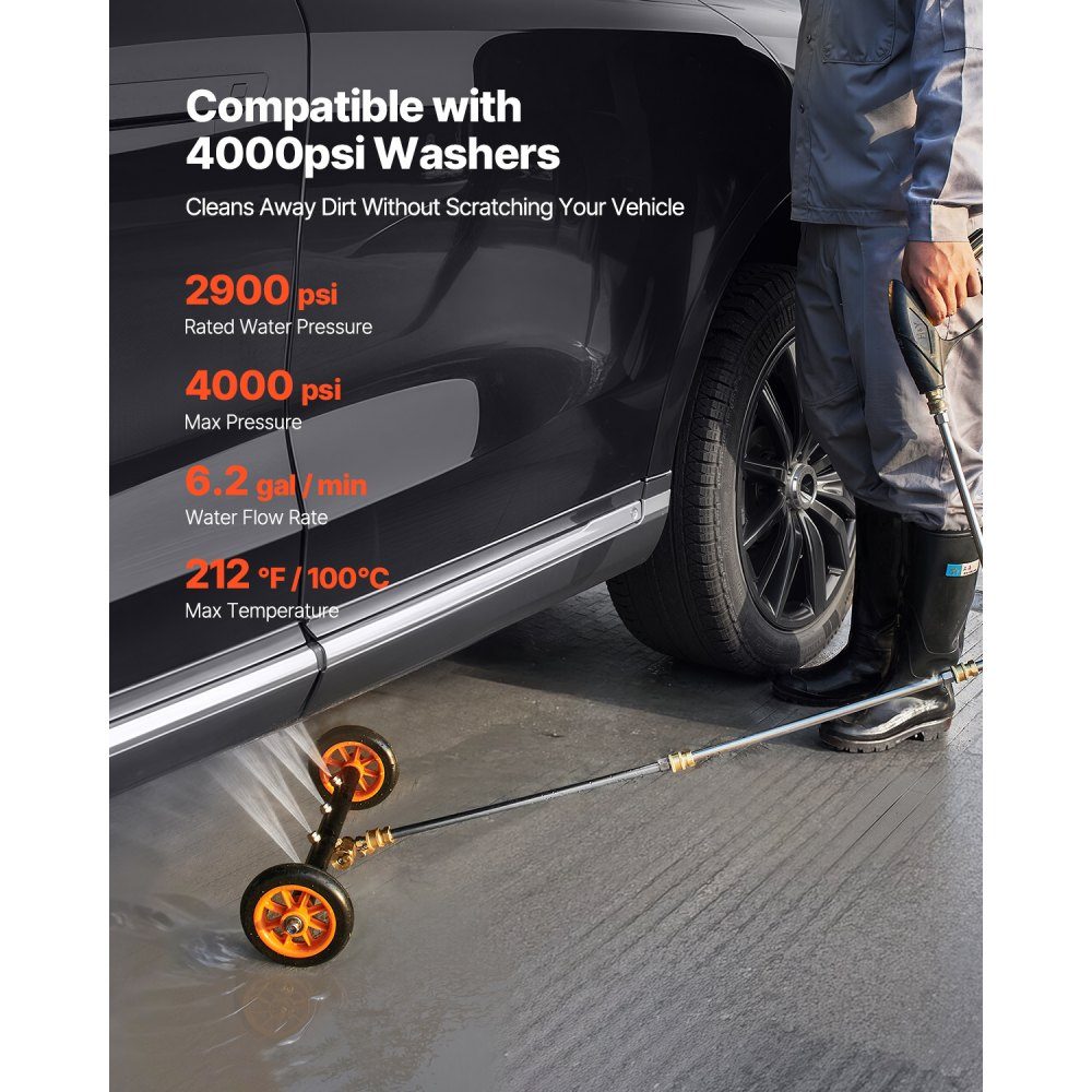 415mm Pressure Washer Underbody Cleaner, Stainless Steel Surface Cleaner, 4000 Max PSI, Angle Adjustment Gear, 4 Spray Nozzles, 2 Extended Bars for Driveway, Patio, Deck