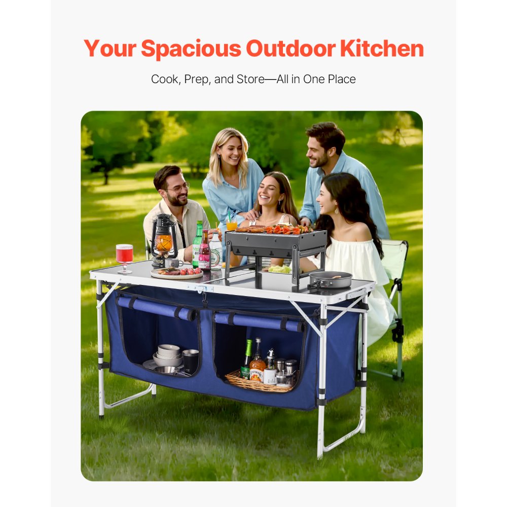 Camping-Küchentisch, klappbarer Kochtisch, Outdoor, 3-fach höhenverstellbar, tragbare Kochstation aus Aluminium mit Organizer und Tragegriff, für Grillparty, Picknick, Wohnmobil-Reise, blau Camping-Küchentisch, klappbarer Kochtisch, Outdoor, 3-fach höhenverstellbar, tragbare Kochstation aus Aluminium mit Organizer und Tragegriff, für Grillparty, Picknick, Wohnmobil-Reise, blau