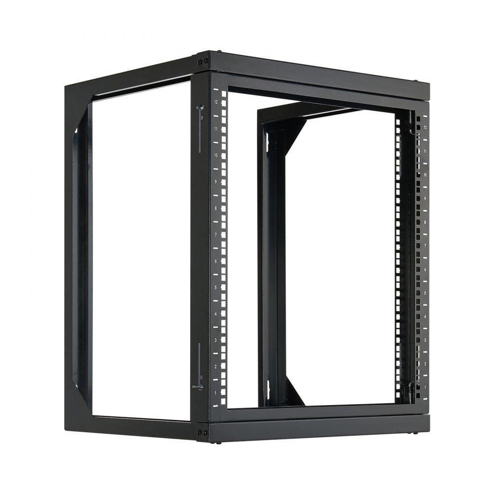 12U Wall Mount Server Rack 150 Pound Maximum Load Capacity Open Frame Network Rack und 180-Grad-Swivel Door Carbon Steel for 19" IT Network Equipment and AV Equipment Computer Server Black