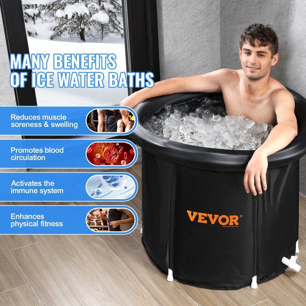 Eisbadewanne, 85 cm langes Kaltwasser-Therapie-Tauchbecken für Sportler, tragbares Eisfass-Tauchbecken im Freien für die Freizeit, 398 l aufblasbare Faltbadewanne mit Abdeckung für Erwachsene