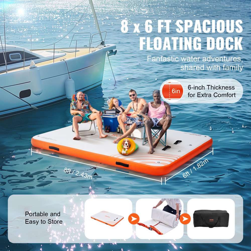 Opblaasbaar drijvend dok 8" x 6" dokplatform Antislip water drijvende dokmat met draagbare draagtas en afneembare ladder Drijvend platform Eilandvlot voor zwembadstrand Opblaasbaar drijvend dok 8" x 6" dokplatform Antislip water drijvende dokmat met draagbare draagtas en afneembare ladder Drijvend platform Eilandvlot voor zwembadstrand