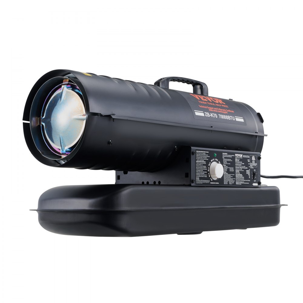 Kerosine/Diesel Heteluchtverwarmer, 70000 BTU Torpedo Ruimteverwarmer, Draagbaar met Thermostaatregeling, 19L Tank, Efficiënte Binnen Buiten Kerosine Verwarming voor Thuis, Bouwplaats, Industrieel, Werkplaatsen, Zwart