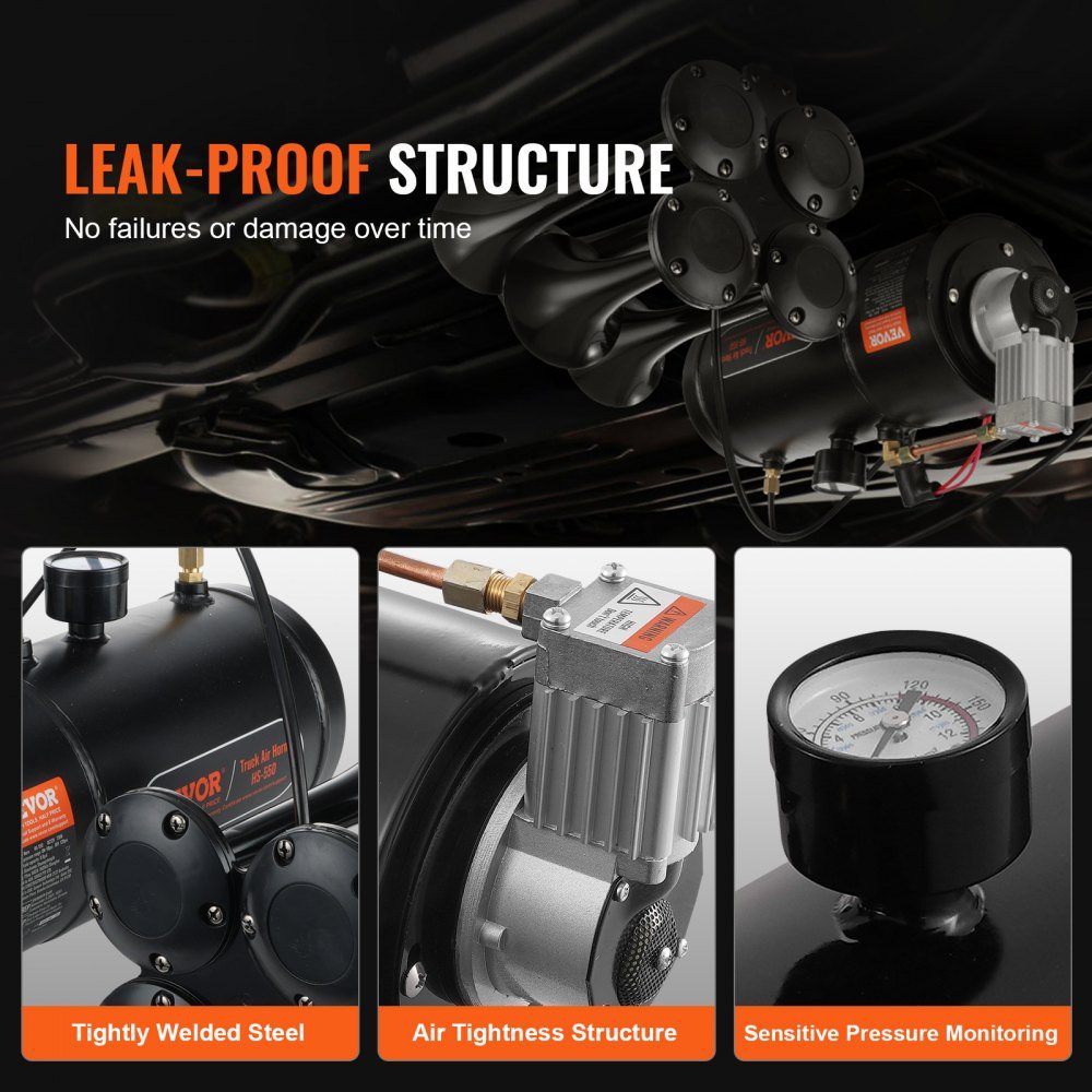 12V Air Compressor Kit with Tank 3L, Train Horn Air Compressor Kit, 90-120 PSI Working Pressure, Integrated Air Compressor System for Train Air Horns, Inflating Tires, Trucks, SUVs, etc. Black