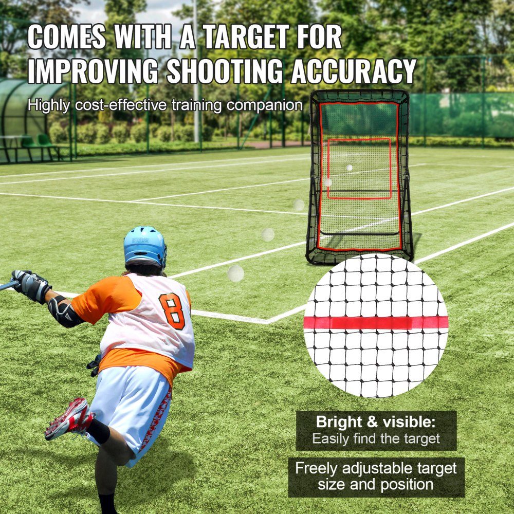 Hinterhof-Lacrosse-Rebounder, 1,2 x 2,1 m, Volleyball-Rebound-Netz, Pitchback, Throwback, Baseball, Softball, Return-Trainingsbildschirm, verstellbarer Winkel, Schießübungs-Trainingswand mit Zielscheibe