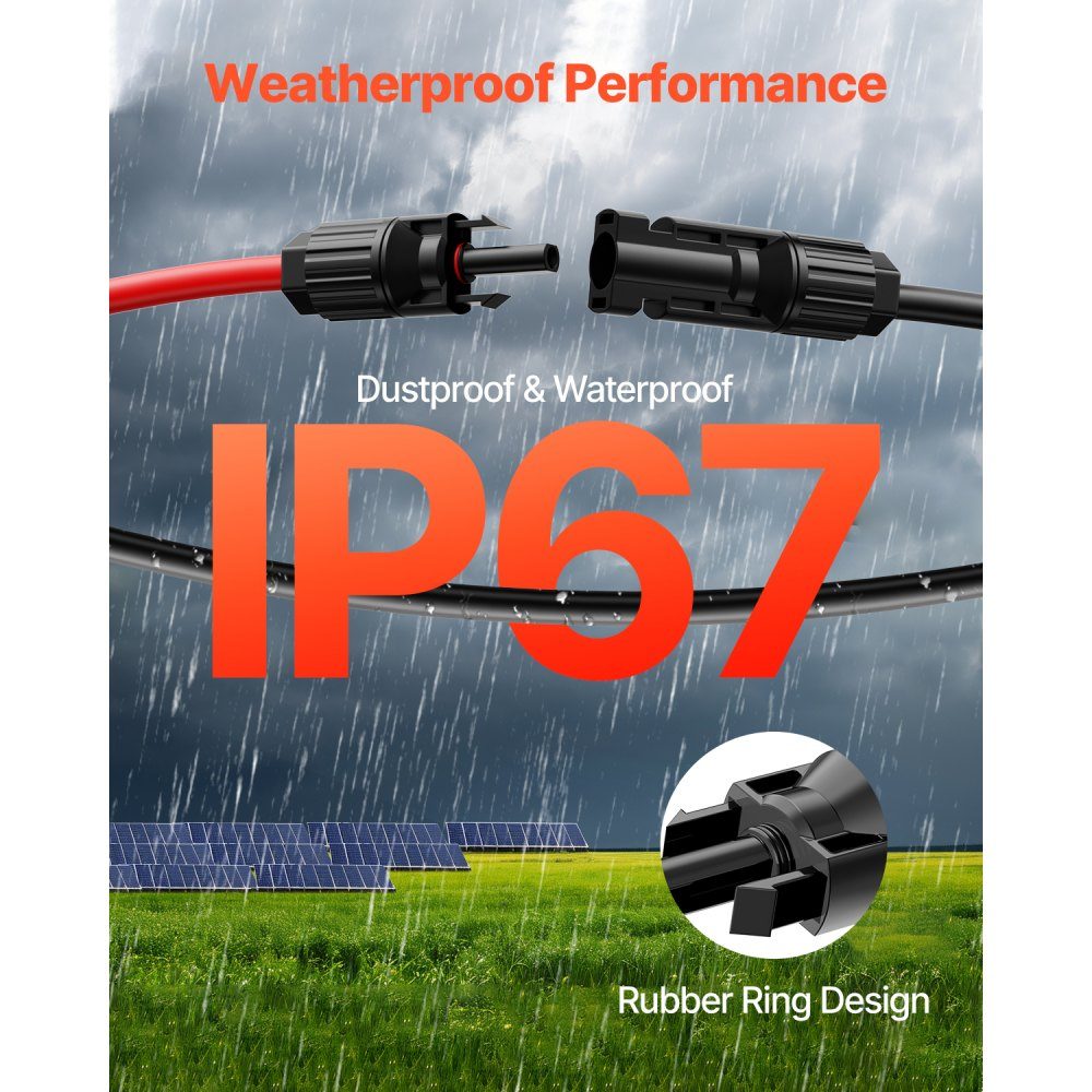 Solar Cable 100ft Extension Cable Set of 2 6mm²/10AWG Cable with Waterproof Female and Male Connectors PV Cable for Home, Marine and RV Solar Panels Black and Red