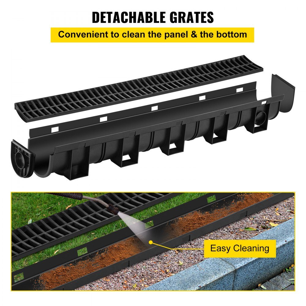 Dachrinnen-Set, 3 Stück, Entwässerungsrinne, HDPE-Kunststoffgitter, Grabenentwässerungssystem 15 x 13 x 100 cm, mit 3 Endkappen, Steckverbindung, für Gartenabfluss, Auffahrt, Pool, Gehweg
