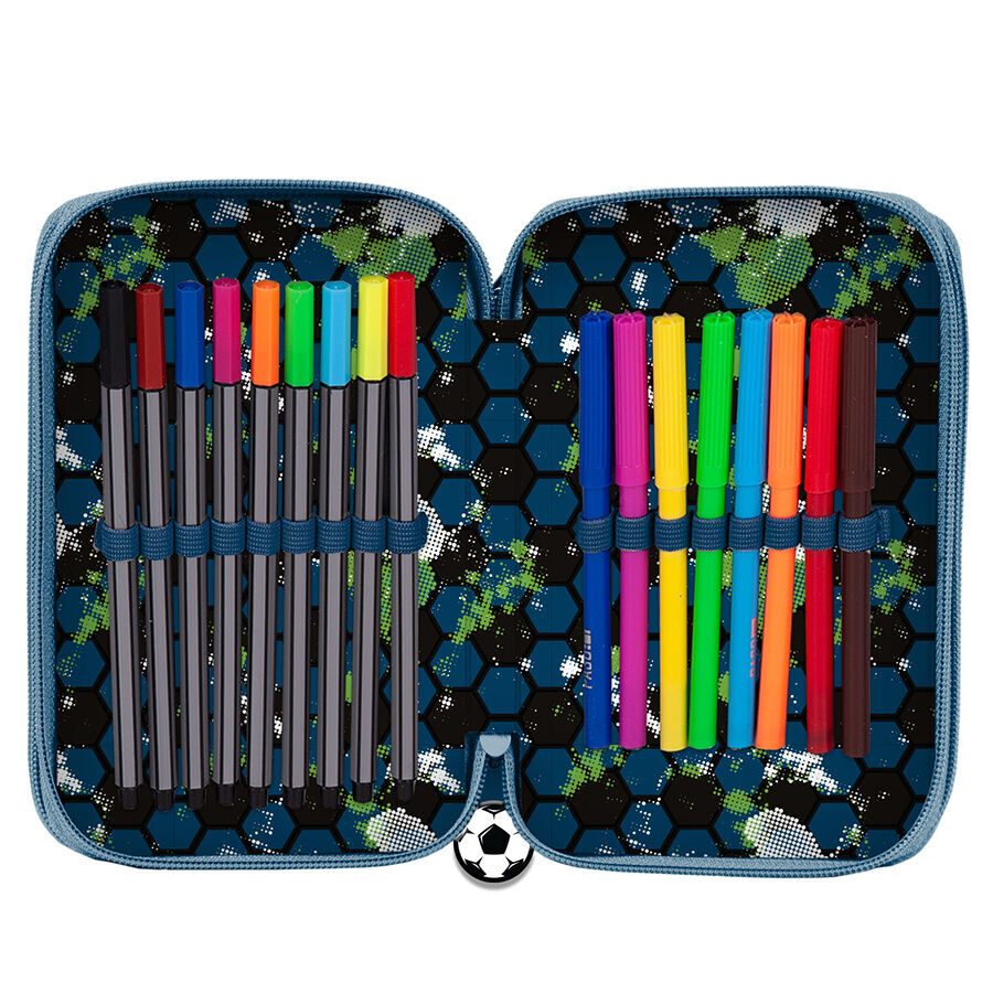 Trousse à crayons 3 compartiments et accessoires de football