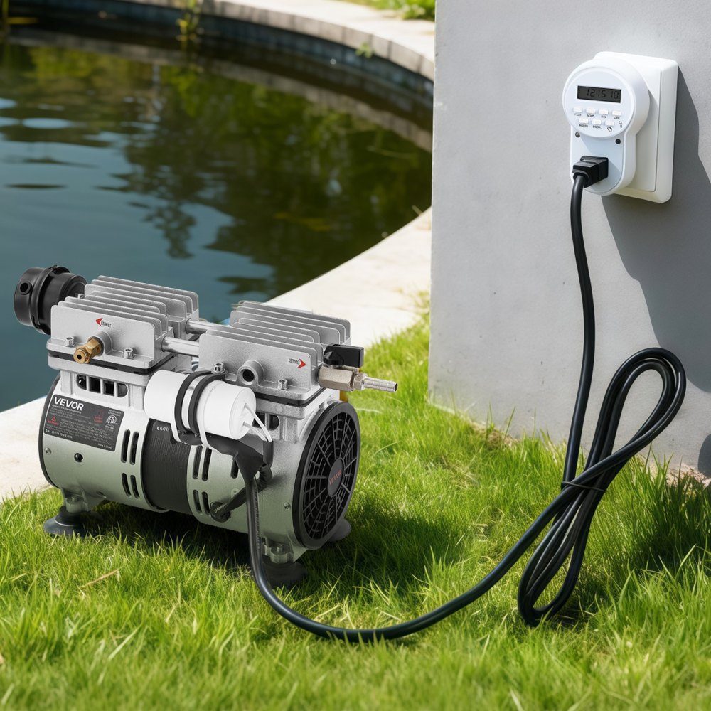 Teichbelüfter, Luftkompressor 590 W, Nenndrehzahl 1400 U/min, Teichbelüftungspumpe, max. Druck 0,3 MPa, Einstelltemperatur -5 °C bis 40 °C, inklusive Timer, ideal für Teich, Wassergarten