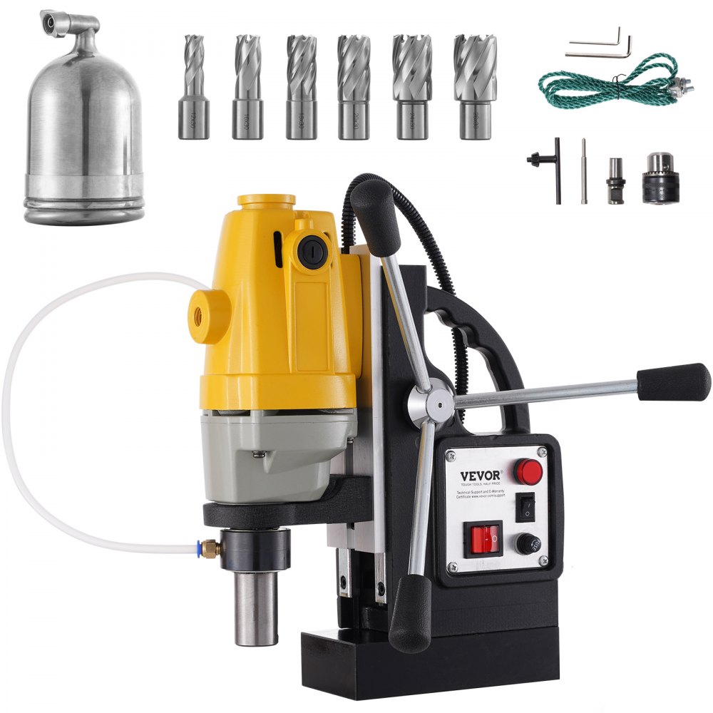 1100 W magneetboormachine met 40 mm boordiameter MD40 magneetboormachine 12000 N magneetkracht magneetboorsysteem 670 tpm met 6-delige HSS-ringmessenset 1100 W magneetboormachine met 40 mm boordiameter MD40 magneetboormachine 12000 N magneetkracht magneetboorsysteem 670 tpm met 6-delige HSS-ringmessenset