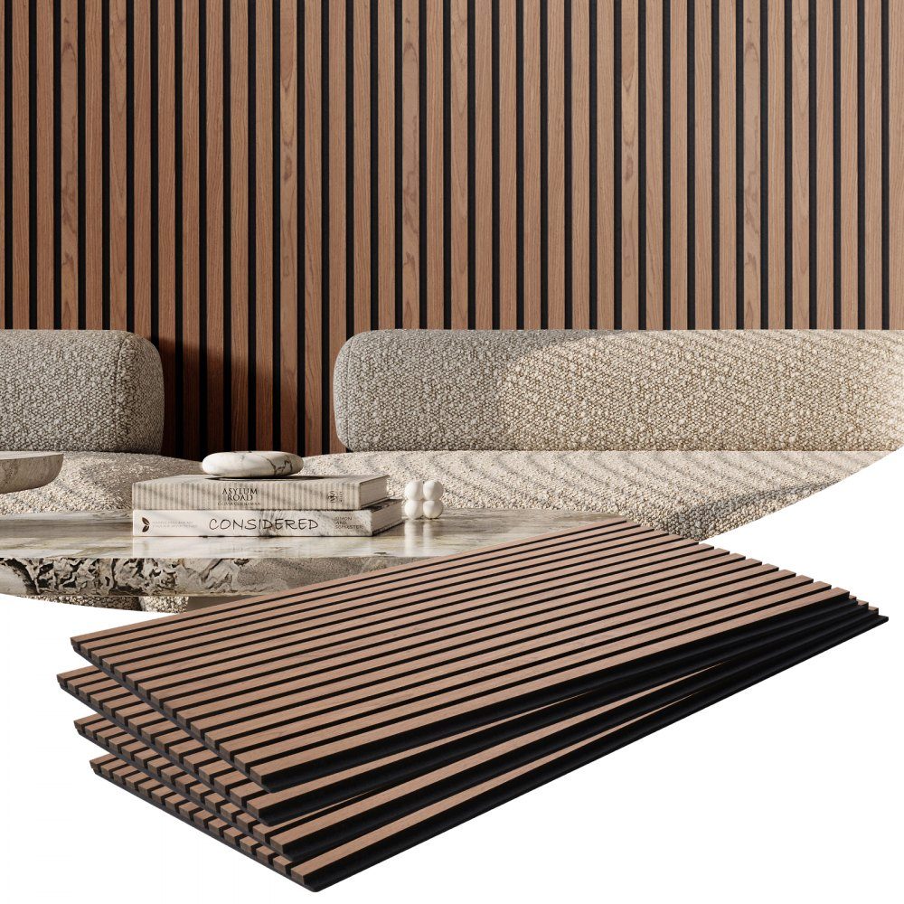 Panele akustyczne 1200x600x21mm Akustyczne panele ścienne MDF Akcentowe drewniane panele ścienne do nowoczesnych dekoracji wnętrz Panele akustyczne Panele ścienne ze sztucznego drewna do redukcji hałasu Zestaw 4 sztuk – Nr kat. HT-23069