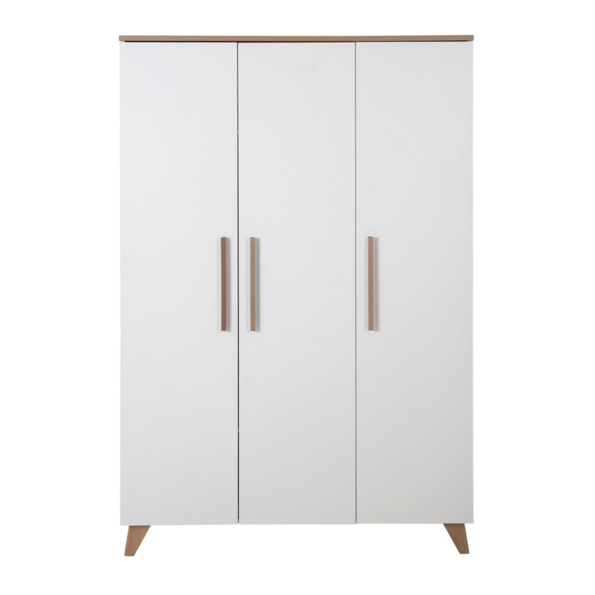 armoire roba 'Ole', 3 portes, avec poignées et pieds en bois, décor blanc/chêne