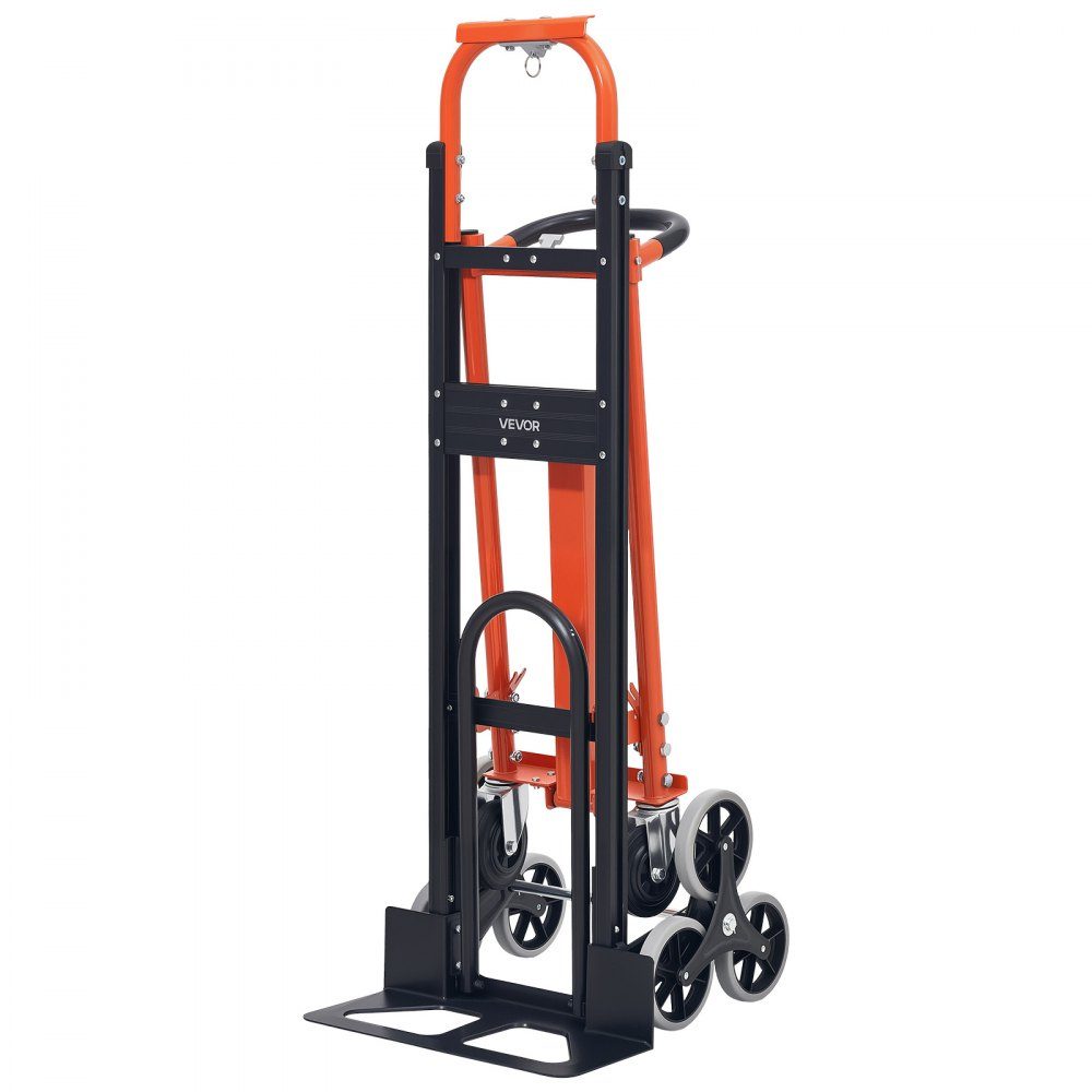 3-in-1 stair truck, sack truck max. load capacity 350 kg, folding transport trolley with handle & wheels, stair climber transport trolley, stacking trolley, stair climber trolley, orange & silver